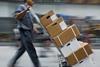 Boxes being carried on a forklift